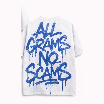 All Grams No Scams Tee — White, back